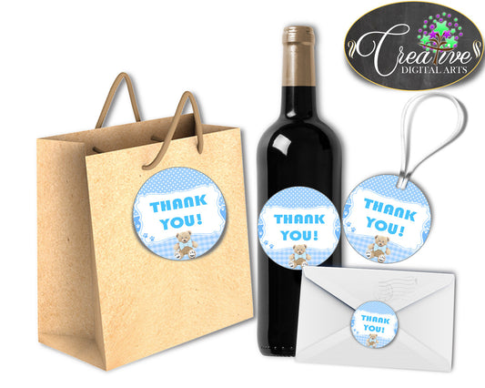 Boy Baby Shower Party Teddy Bear THANK YOU round tag printable, party thank you card blue, digital, Pdf Jpg, instant download - tb001