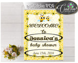 Baby Shower WELCOME sign editable with yellow bees, printable, digital files, pdf jpg, instant download - bee01