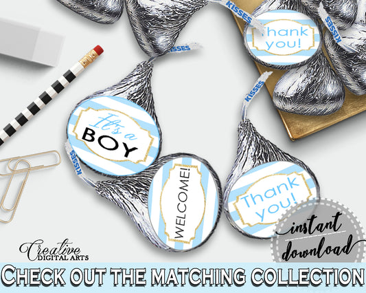 Hershey Kisses Baby Shower Hershey Kisses Blue Stripes Baby Shower Hershey Kisses Blue Gold Baby Shower Blue Stripes Hershey Kisses bs002