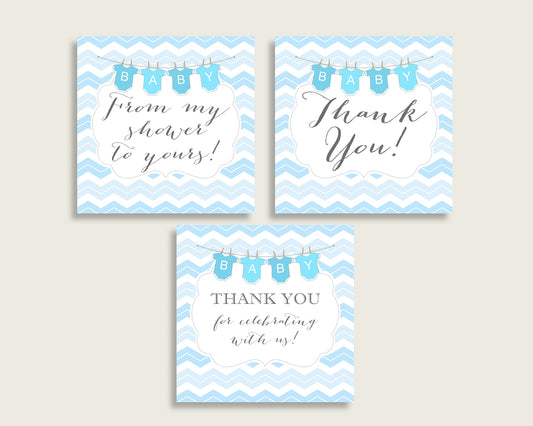 Chevron Baby Shower Square Thank You Tags 2 inch Printable, Blue White Boy Shower Gift Tags, Hang Tags Labels, Instant Download cbl01