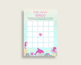 Under The Sea Baby Shower Bingo Cards Printable, Pink Green Baby Shower Girl, 60 Prefilled Bingo Game Cards, Popular Sea Creatures uts01