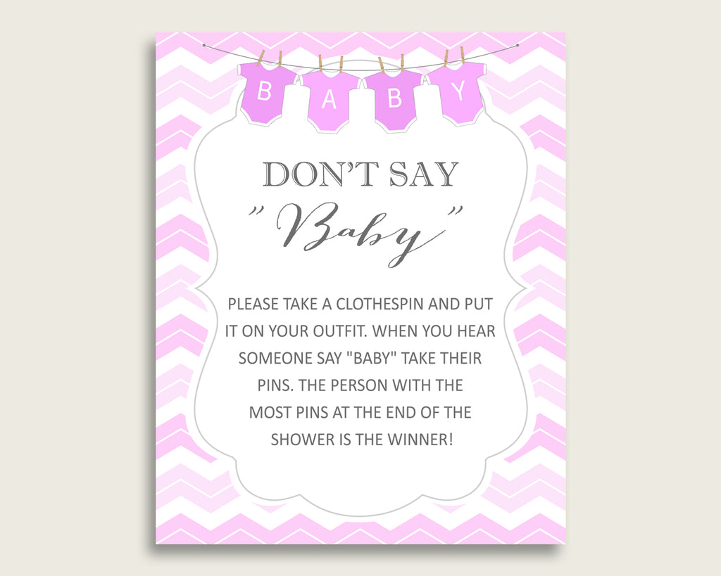 Pink White Don't Say Baby Printable Game, Girl Baby Shower Chevron Game Sign, Instant Download, 8x10, Popular Zig Zag Theme cp001