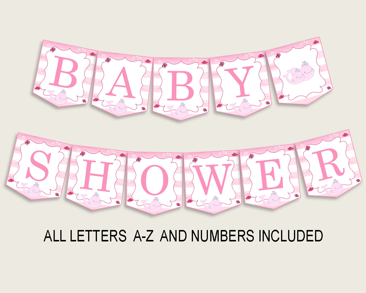 Banner Baby Shower Banner Pink Whale Baby Shower Banner Baby Shower Pink Whale Banner Pink White Popular Baby Whale Sea Animals wbl02