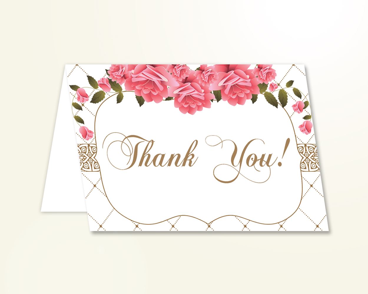 Thank You Card Baby Shower Thank You Card Roses Baby Shower Thank You Card Baby Shower Roses Thank You Card Pink White party décor U3FPX - Digital Product