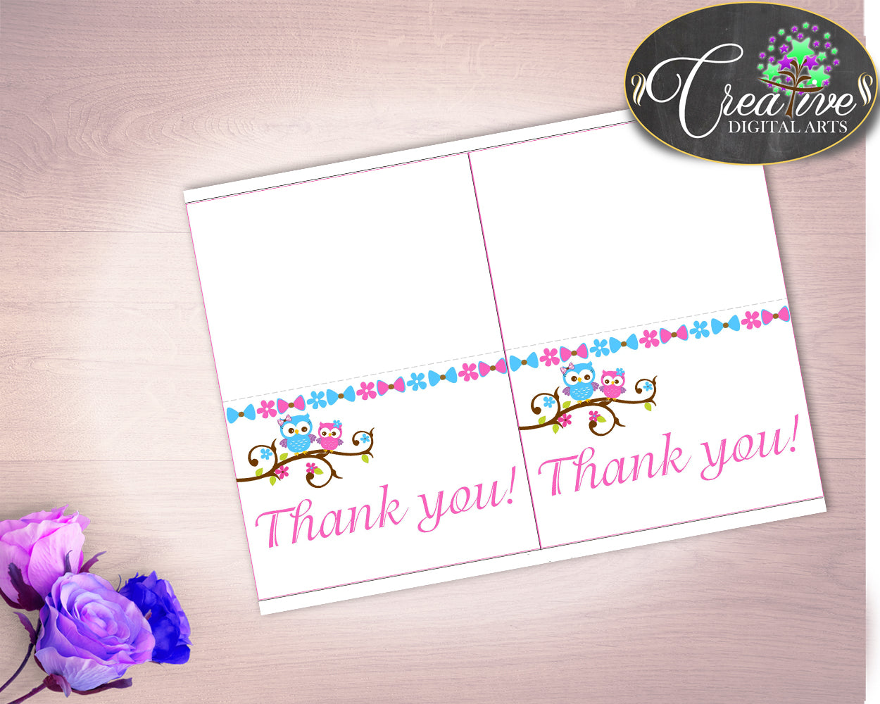 Thank You Card Baby Shower Thank You Card Owl Baby Shower Thank You Card Baby Shower Owl Thank You Card Pink Blue party theme owt01