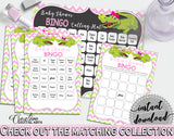 Baby Shower BINGO 60 cards game and empty gift BINGO cards with green alligator and pink color theme, instant download - ap001