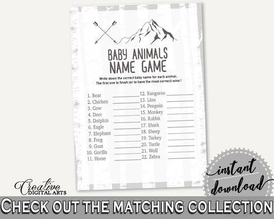 Baby Animal Names Baby Shower Baby Animal Names Adventure Mountain Baby Shower Baby Animal Names Gray White Baby Shower Adventure S67CJ - Digital Product