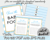 GUESS The BABY FOOD printable game for baby shower with blue stripes theme, glitter title, digital, Jpg Pdf, instant download - bs002