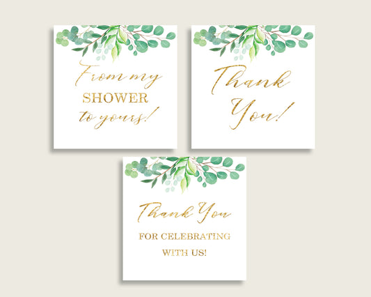 Greenery Baby Shower Square Thank You Tags 2 inch Printable, Green Gold Gender Neutral Shower Gift Tags, Hang Tags Labels, Instant Y8X33