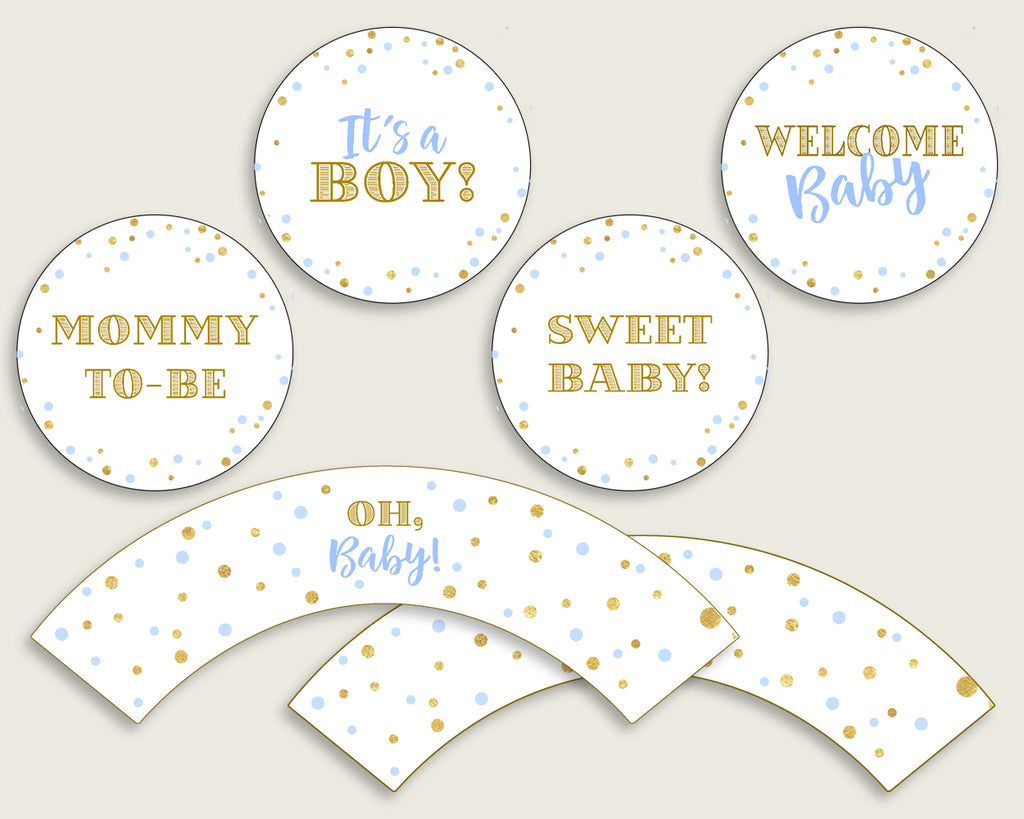 Cupcake Toppers And Wrappers Baby Shower Cupcake Toppers And Wrappers Confetti Baby Shower Cupcake Toppers And Wrappers Blue Gold Baby cb001