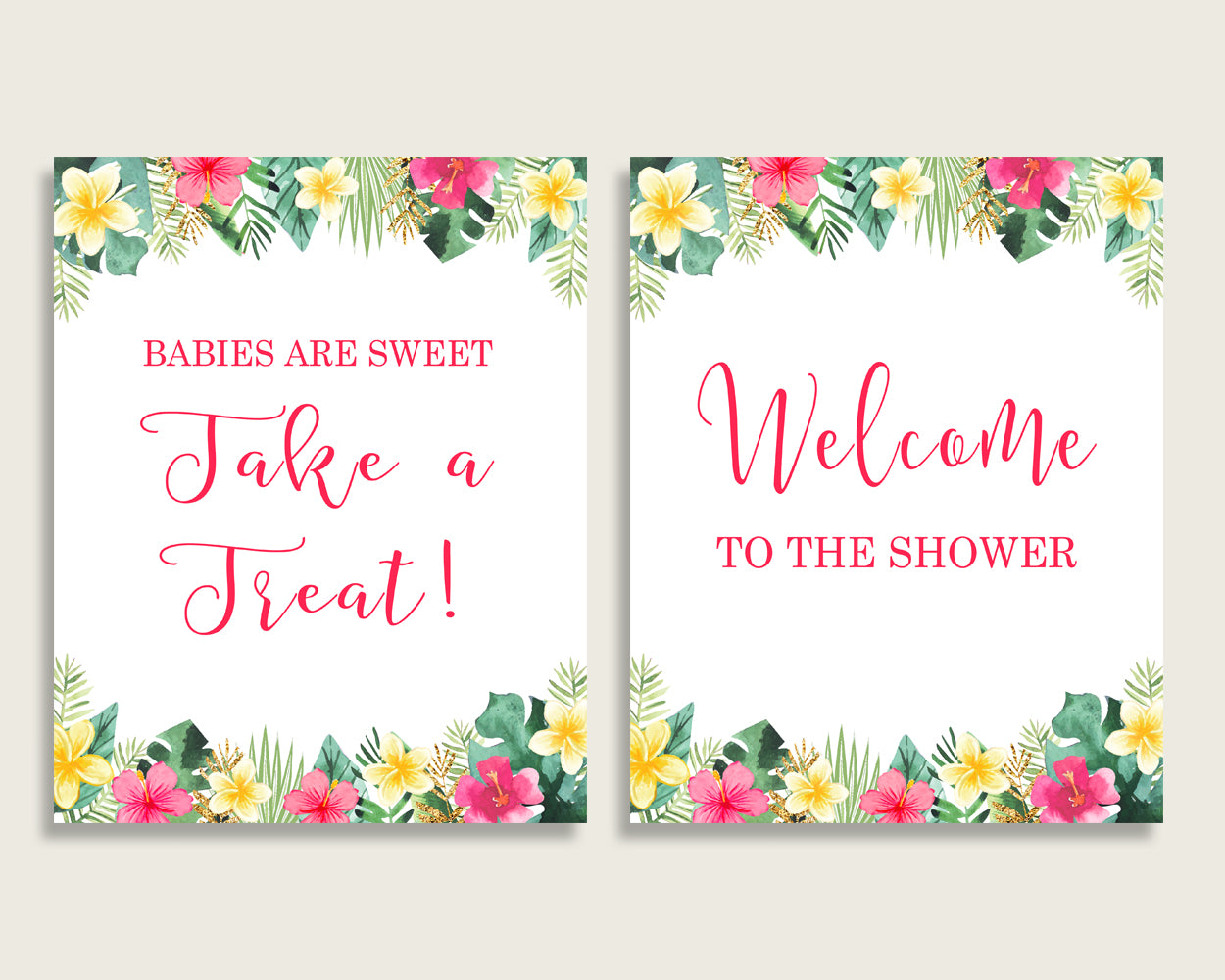 Hawaiian Baby Shower Girl Table Signs Printable, Pink Green Party Table Decor, Favors, Food, Drink, Treat, Guest Book, Instant 955MG