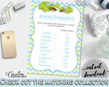 Baby Shower ANIMAL GESTATION game with green alligator and blue color theme, instant download - ap002