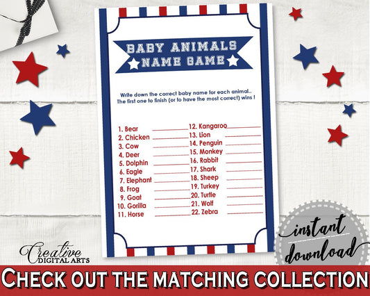 Baby Animal Names Baby Shower Baby Animal Names Baseball Baby Shower Baby Animal Names Baby Shower Baseball Baby Animal Names Blue Red YKN4H - Digital Product