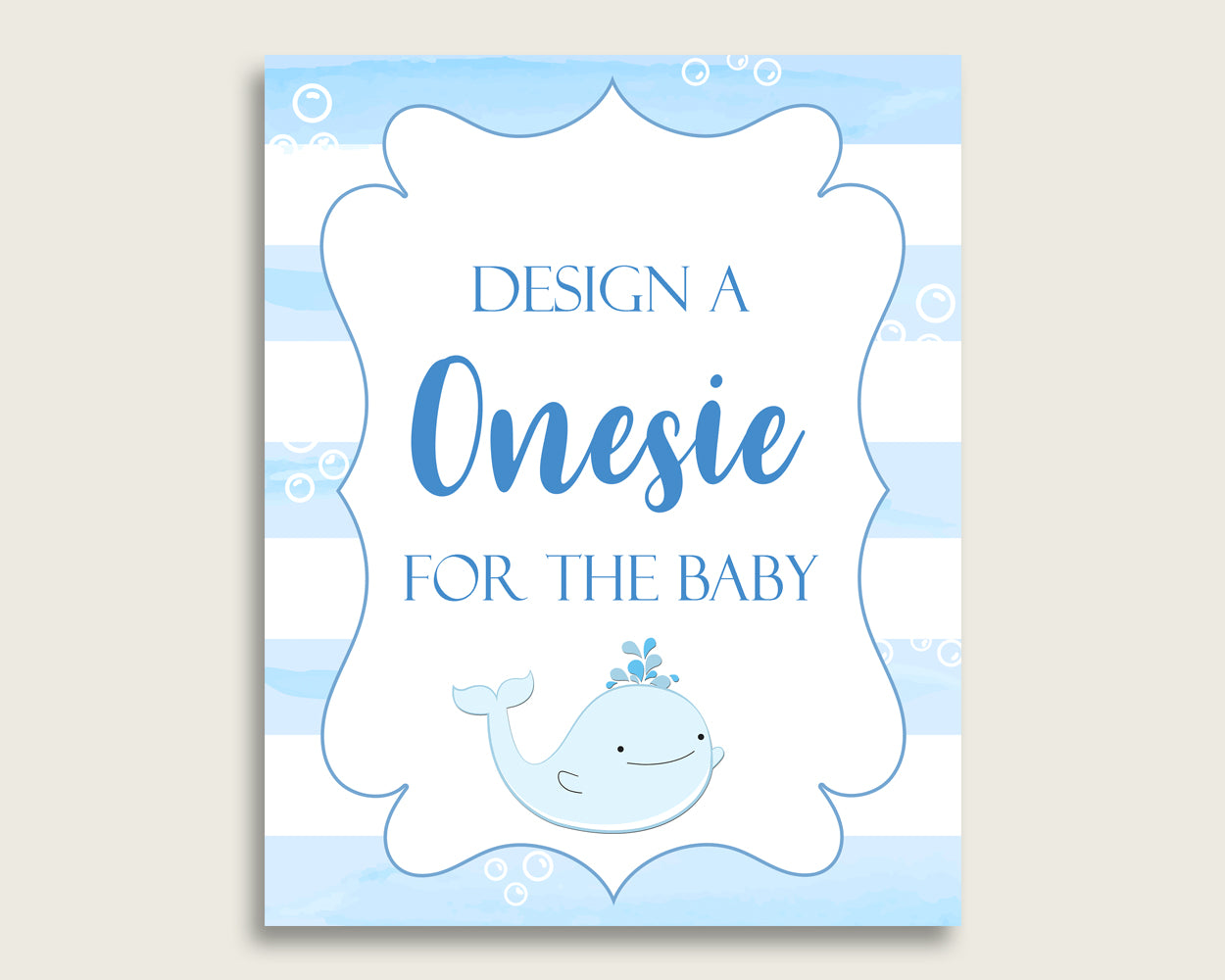 Blue White Please Sign The Onesie Sign and Design A Onesie Sign Printables, Whale Boy Baby Shower Decor, Instant Download, Light Blue wbl01