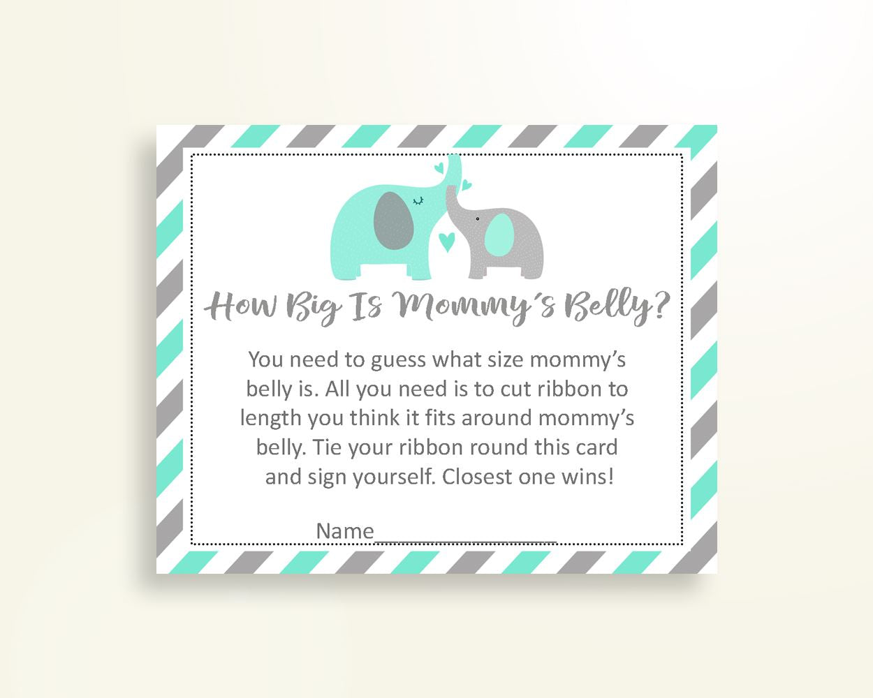 Mommy's Belly Baby Shower Mommy's Belly Turquoise Baby Shower Mommy's Belly Baby Shower Elephant Mommy's Belly Green Gray party plan 5DMNH - Digital Product