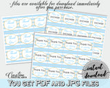 Baby shower printable THANK YOU favor tags, square with blue and white stripes for boys, digital files, instant download - bs002