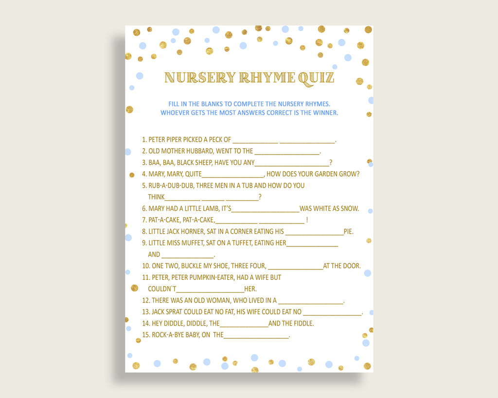 Nursery Rhyme Quiz Baby Shower Nursery Rhyme Quiz Confetti Baby Shower Nursery Rhyme Quiz Blue Gold Baby Shower Confetti Nursery Rhyme cb001