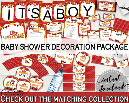Decorations Baby Shower Decorations Fireman Baby Shower Decorations Red Yellow Baby Shower Fireman Decorations digital download LUWX6 - Digital Product