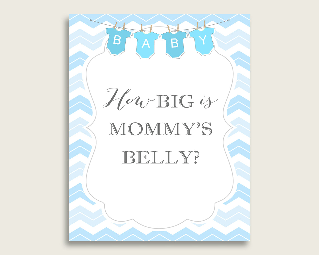 Blue White How Big Is Mommy's Belly Game, Chevron Baby Shower Boy, Guess Mommys Belly Size, Mommy Tummy Game, Instant Download, cbl01
