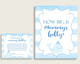 Blue White How Big Is Mommy's Belly Game, Whale Baby Shower Boy, Guess Mommys Belly Size, Mommy Tummy Game, Instant Download, wbl01