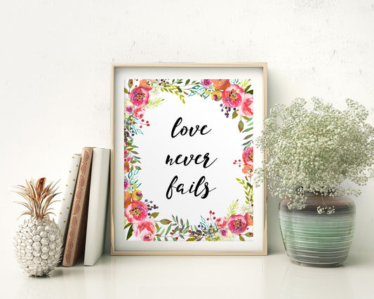 Wall Art Love Never Fails Digital Print Love Never Fails Poster Art Love Never Fails Wall Art Print Love Never Fails Living Room Art Love - Digital Download