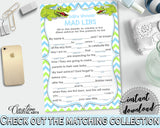 MAD LIBS baby shower game with green alligator and blue color theme, instant download - ap002