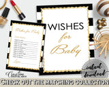 WISHES FOR BABY activity advice for baby shower with black stripes color theme printable, glitter gold, Jpg Pdf, instant download - bs001