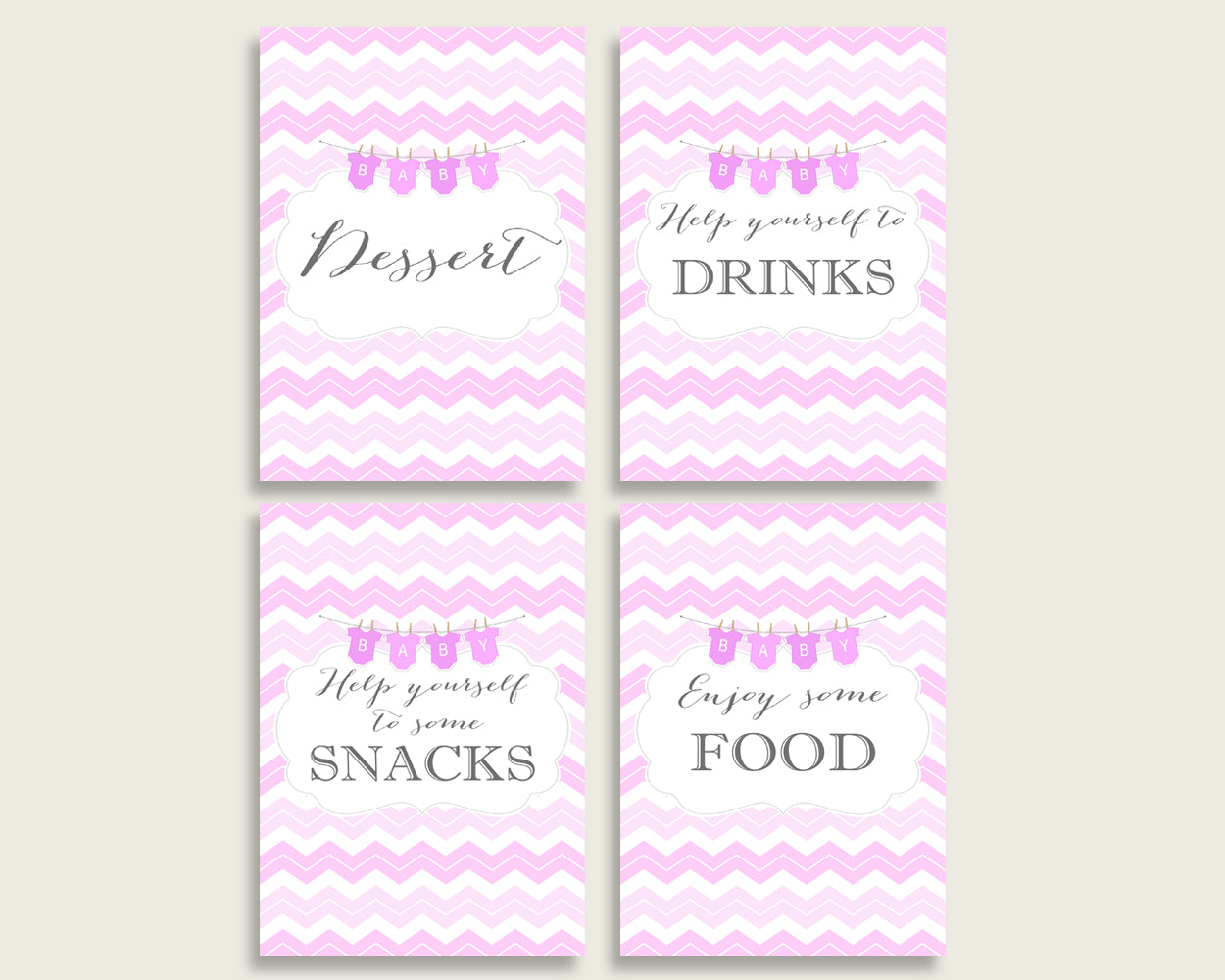 Chevron Baby Shower Girl Table Signs Printable, Pink White Party Table Decor, Favors, Food, Drink, Treat, Guest Book, Instant cp001