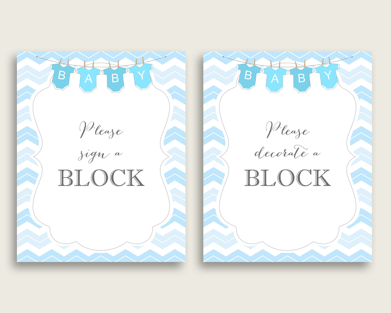 Blue White Please Sign A Block Sign and Decorate A Block Sign Printables, Chevron Boy Baby Shower Decor, Instant Download, Popular cbl01