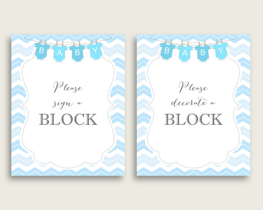 Blue White Please Sign A Block Sign and Decorate A Block Sign Printables, Chevron Boy Baby Shower Decor, Instant Download, Popular cbl01