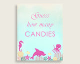 Pink Green Candy Guessing Game, Under The Sea Baby Shower Girl Sign And Cards, Guess How Many Candies, Candy Jar Game, Jelly Beans uts01