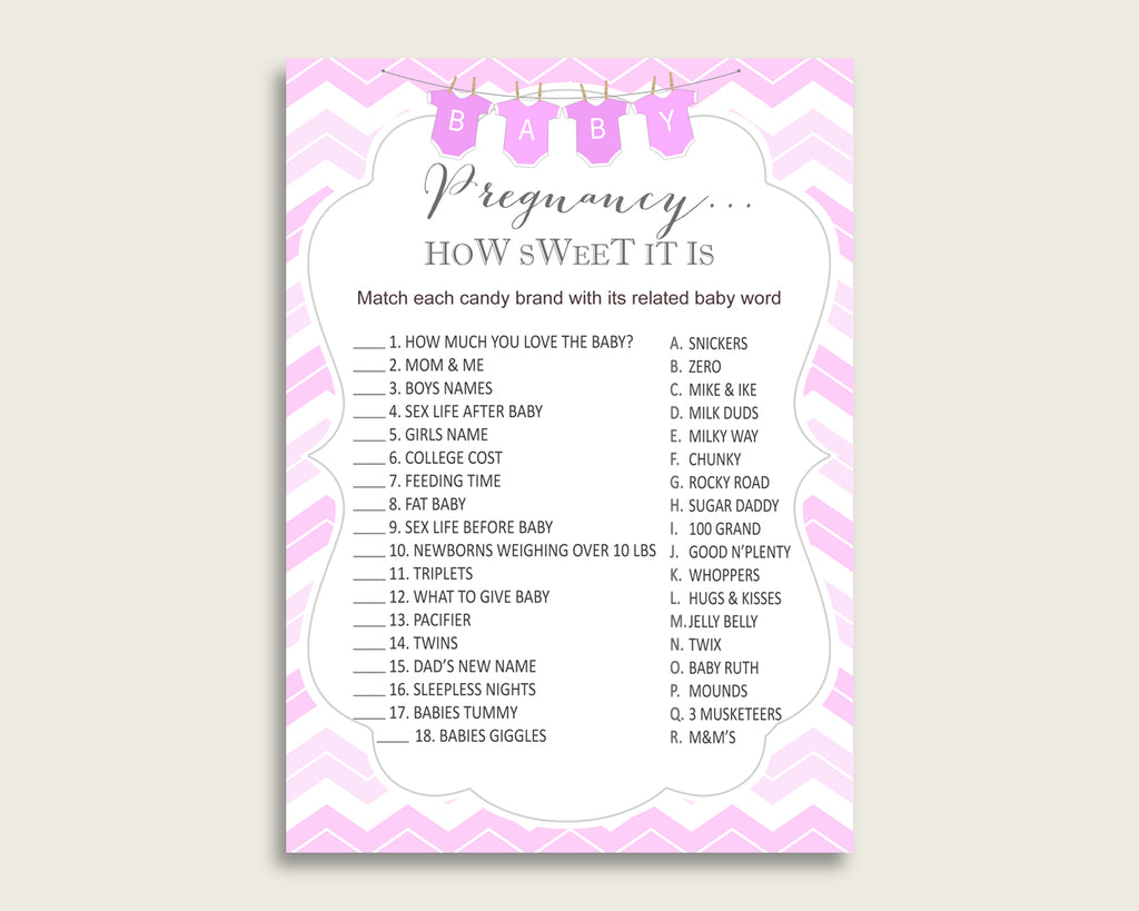 Pink White Pregnancy How Sweet It Is Game, Chevron Baby Shower Girl, Printable Candy Bar Match Game, Instant Download, Popular cp001