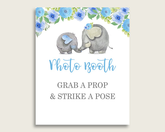 Elephant Blue Photobooth Sign Printable, Boy Baby Shower Blue Gray Photo Booth, Elephant Blue Selfie Station Sign, 8x10 16x20, Instant ebl01