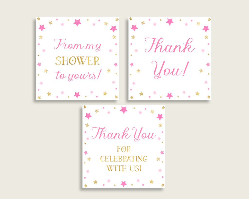 Twinkle Star Baby Shower Square Thank You Tags 2 inch Printable, Pink Gold Girl Shower Gift Tags, Hang Tags Labels, Instant Download bsg01