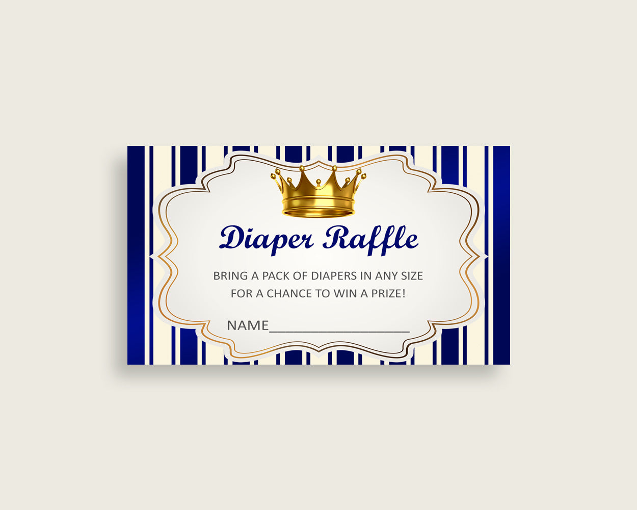 Royal Prince Baby Shower Diaper Raffle Tickets Game, Boy Blue Gold Diaper Raffle Card Insert and Sign Printable, Instant Download rp001
