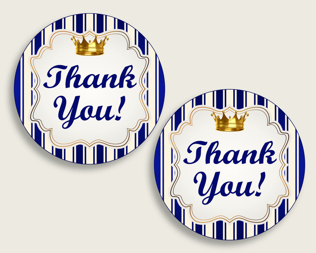 Royal Prince Baby Shower Round Thank You Tags 2 inch Printable, Blue Gold Favor Gift Tags, Boy Shower Hang Tags Labels, Digital File rp001