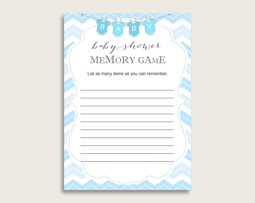 Chevron Baby Shower Memory Game, Blue White Memory Guessing Game Printable, Baby Shower Boy, Instant Download, Zig Zag Theme Popular cbl01