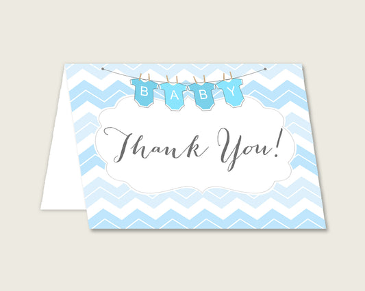 Blue White Thank You Cards Printable, Chevron Baby Shower Thank You Notes, Boy Shower Thank You Folded, Instant Download, Stripy Lines cbl01