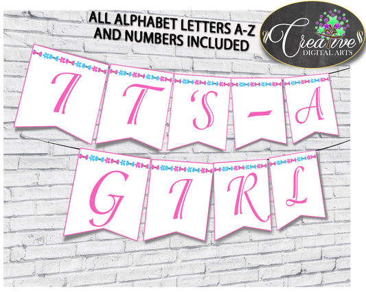 Banner Baby Shower Banner Owl Baby Shower Banner Baby Shower Owl Banner Pink Blue paper supplies pdf jpg digital download prints owt01
