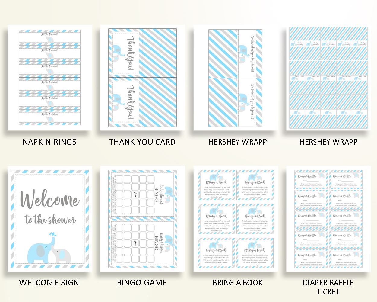 Decorations Baby Shower Decorations Elephant Baby Shower Decorations Blue Gray Baby Shower Elephant Decorations party theme prints C0U64 - Digital Product