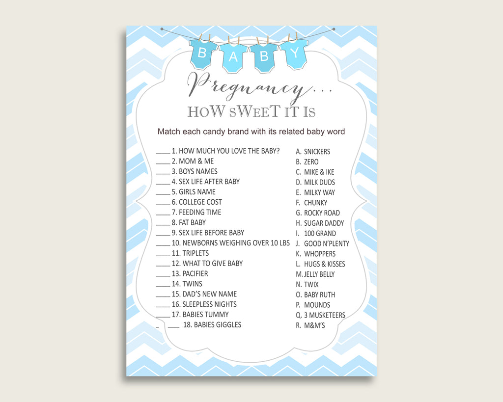 Blue White Pregnancy How Sweet It Is Game, Chevron Baby Shower Boy, Printable Candy Bar Match Game, Instant Download, Popular cbl01