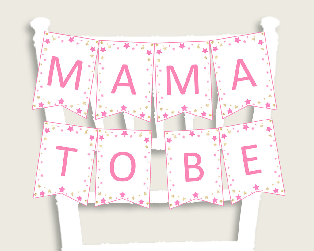 Twinkle Star Baby Shower Chair Banner Printable, Pink Gold Chair Banner, Girl Shower, Mama To Be, Mommy, Dad Mom To Be, Instant bsg01