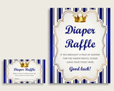 Royal Prince Baby Shower Diaper Raffle Tickets Game, Boy Blue Gold Diaper Raffle Card Insert and Sign Printable, Instant Download rp001