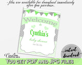 Baby Boy Girl Shower WELCOME sign editable with chevron green color theme printable, digital files, instant download - cgr01