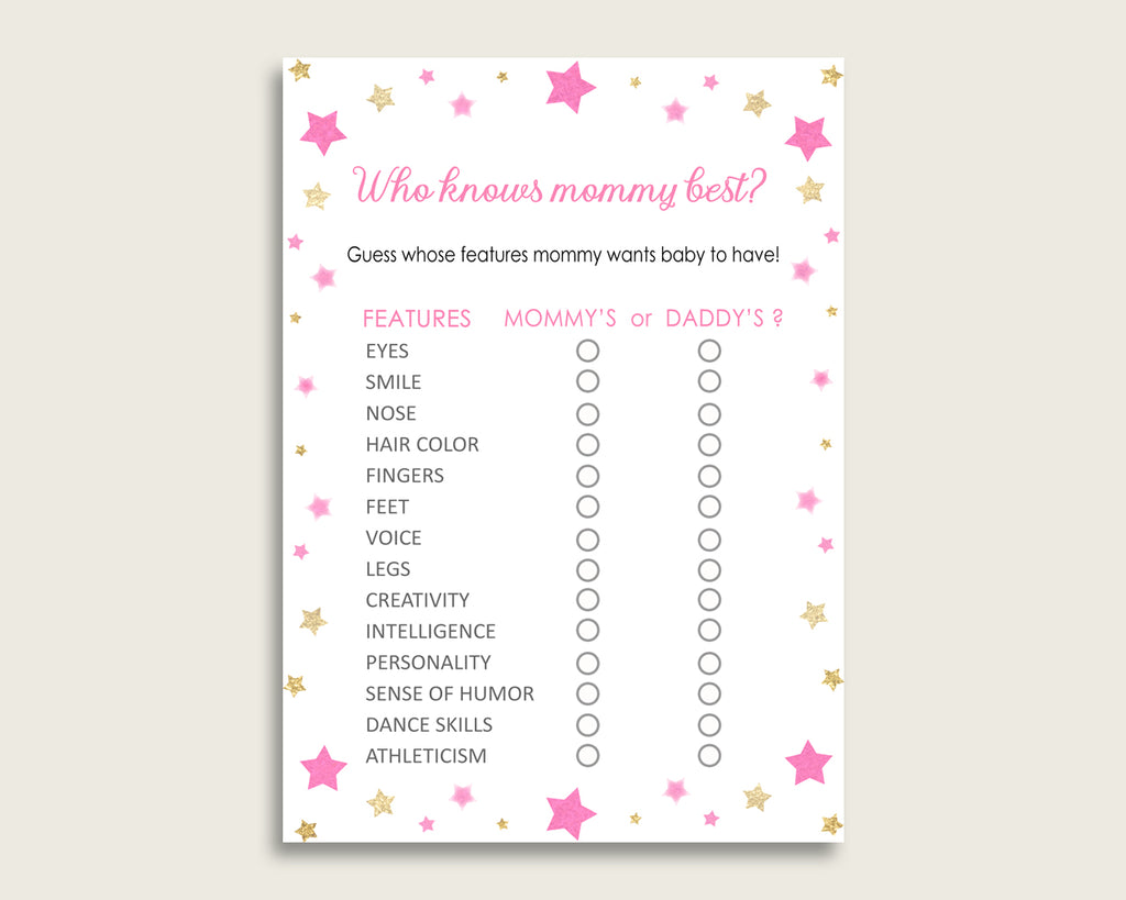 Pink Gold Who Knows Mommy Best Game, Guess The Features, Twinkle Star Baby Shower Girl, How Well Do You Know Parents To Be, Instant bsg01