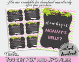 HOW BIG IS MOMMY'S BELLY baby shower game with green alligator and pink color theme, instant download - ap001
