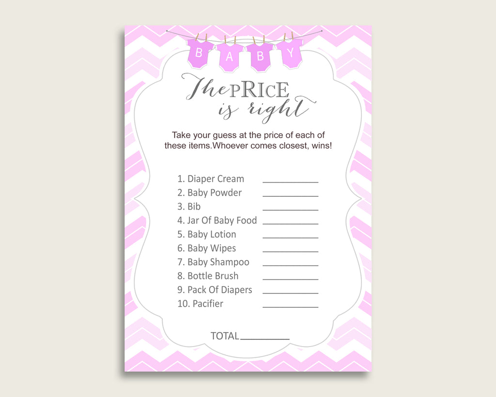 Pink White The Price Is Right Game, Chevron Baby Shower Girl Activity, Guess The Price Game Printable, Instant Download, Stripy Lines cp001