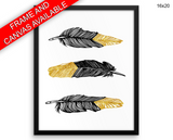 Black And Gold Print, Beautiful Wall Art with Frame and Canvas options available Feathers Decor