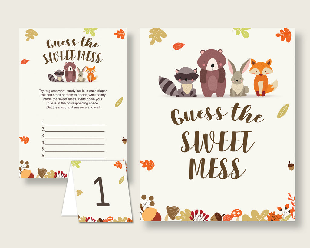 Woodland Guessing Game Baby Shower Gender Neutral, Brown Beige Guess The Sweet Mess Game Printable, Dirty Diaper Game, Instant w0001