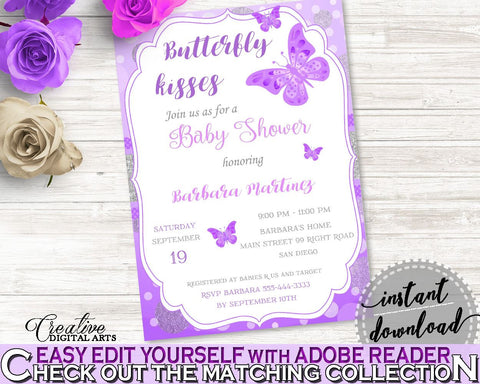 Invitation Baby Shower Invitation Butterfly Baby Shower Invitation Baby Shower Butterfly Invitation Purple Pink party stuff, prints 7AANK - Digital Product